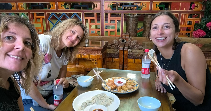 Tour group dinner in Tibet