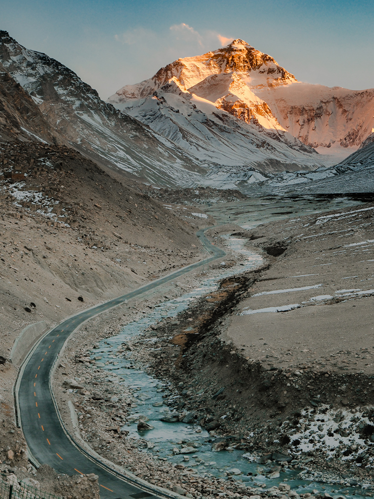 Sunset view of Mount Everest from Tibet Everest Base Camp
