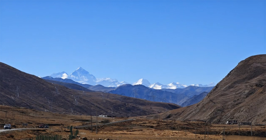 Mount Everest view on the way to Everest Base Camp in Tibet
