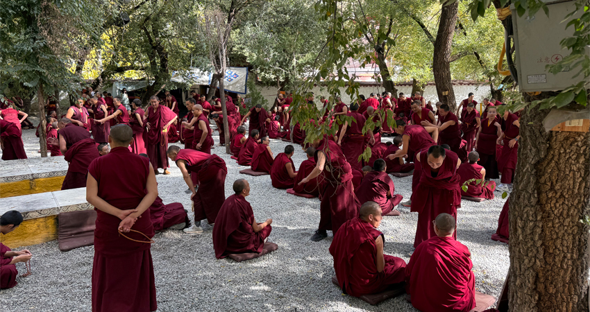 Tibetan monks debating at Sera Monastery courtyard