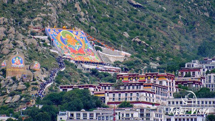 Thangka displaying at Drepung monastery.