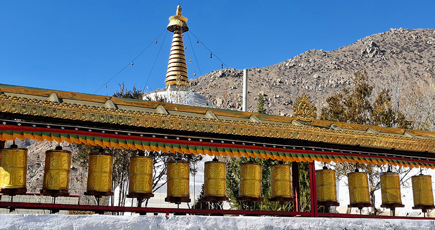 Tibetan monastery prayer wheels