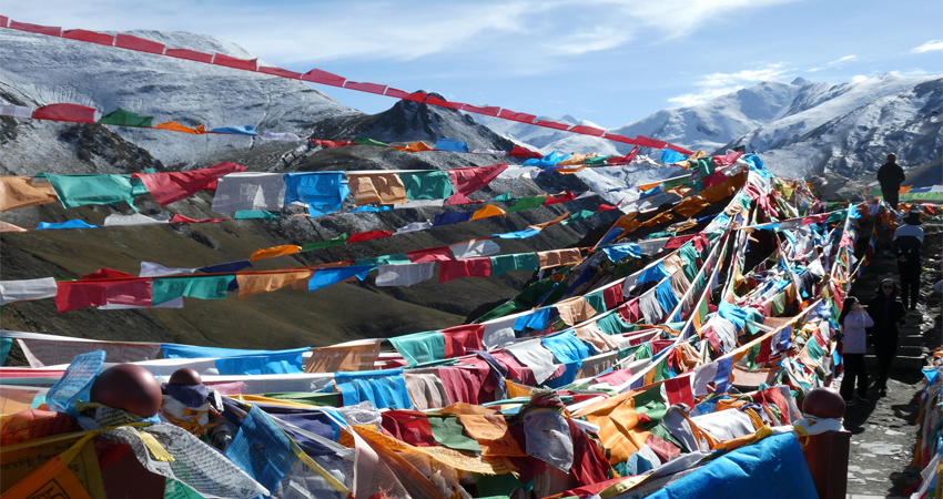 Tibetan prayer flags fluttering
