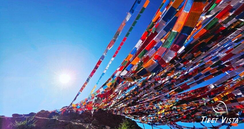 fluttering tibetan prayer flags