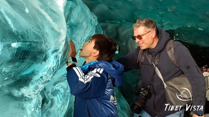 Exploring the blue ice caves of Laigu Glacier, one of the largest glaciers in Tibet.
