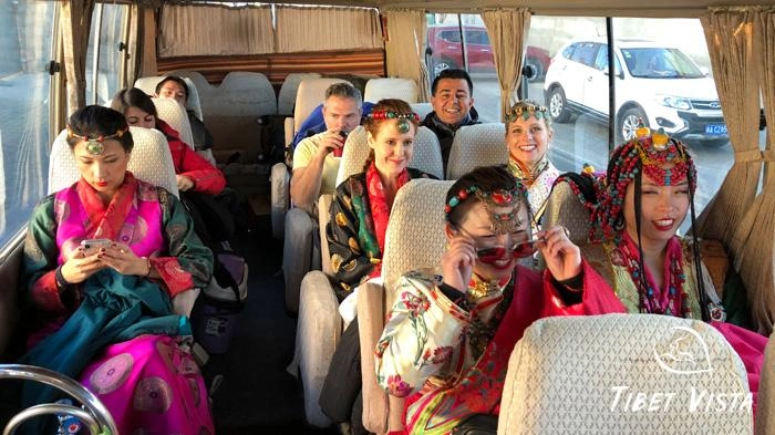 Our happy customers are on their way to capture beautiful moments in traditional Tibetan dress