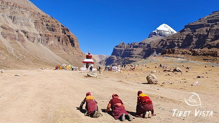 Local pilgrims perform the kora around Mt. Kailash