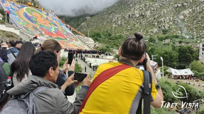 The grand Thangka display during the Shoton Festival in August at Drepung Monastery.