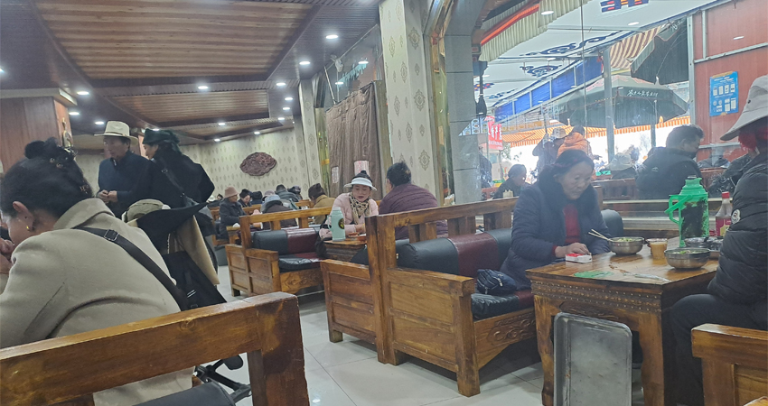 Eating yak noodle soup at a local restaurant in Lhasa
