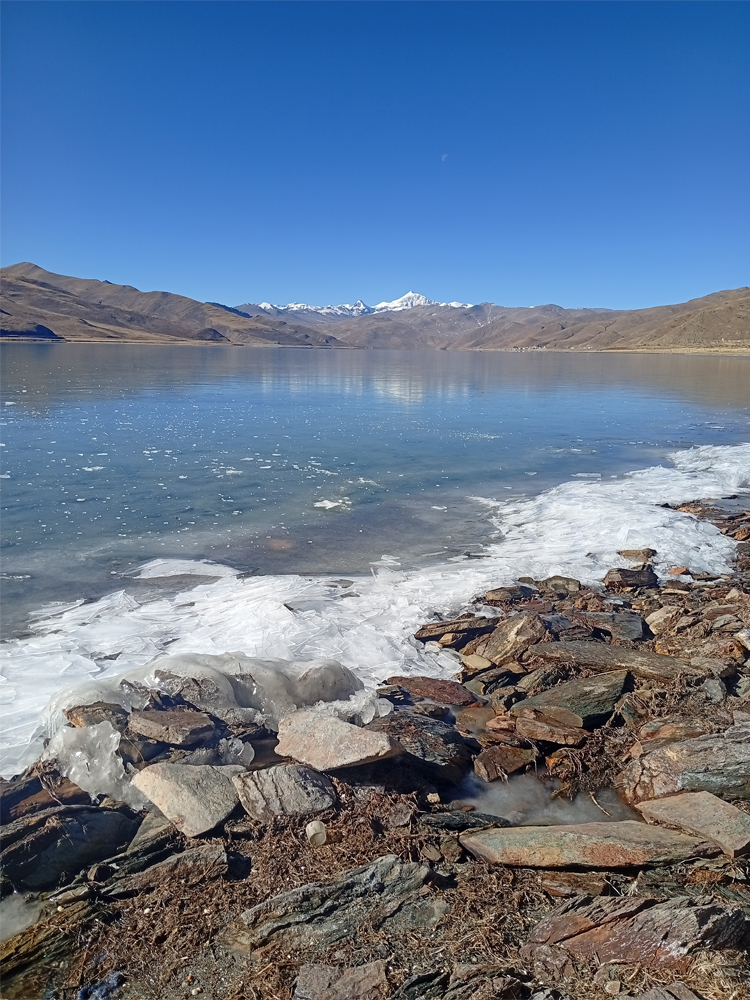 Yamdrok Lake with thin ice cover