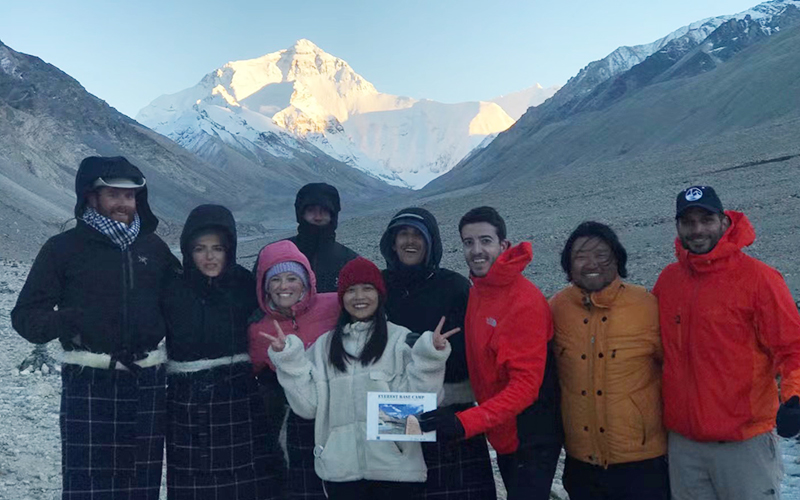 Kristin and her clients visiting Everest Base Camp in Tibet