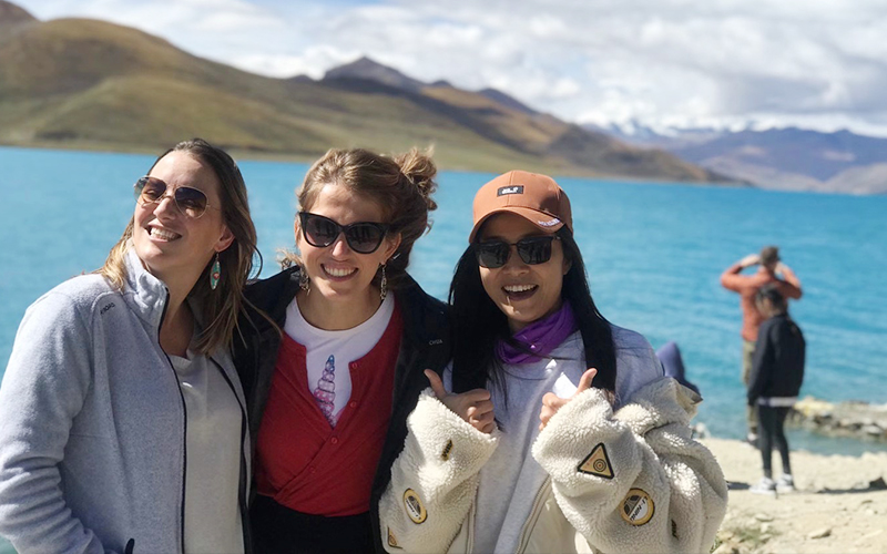 Kristin with Her Clients at Yamdrok Lake