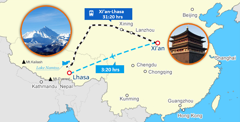 Xian and Tibet Tour Map