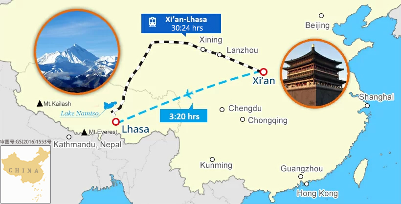 Xian and Tibet Tour Map