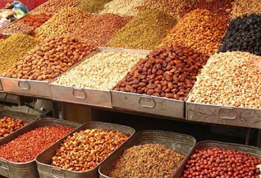 Nuts and dried fruits for sale at Kashgar Bazaar.