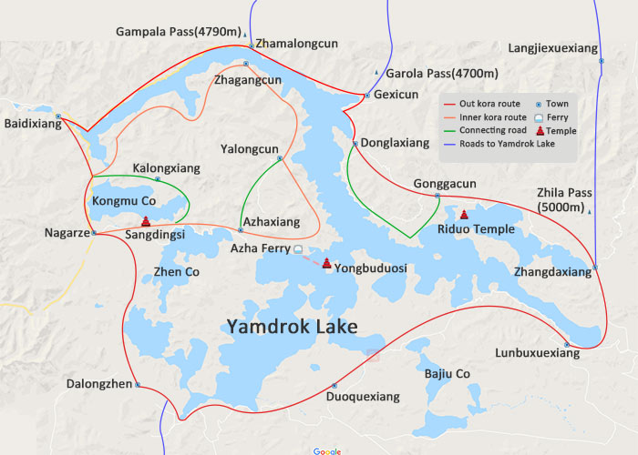 Yamdrok Lake Tour Map